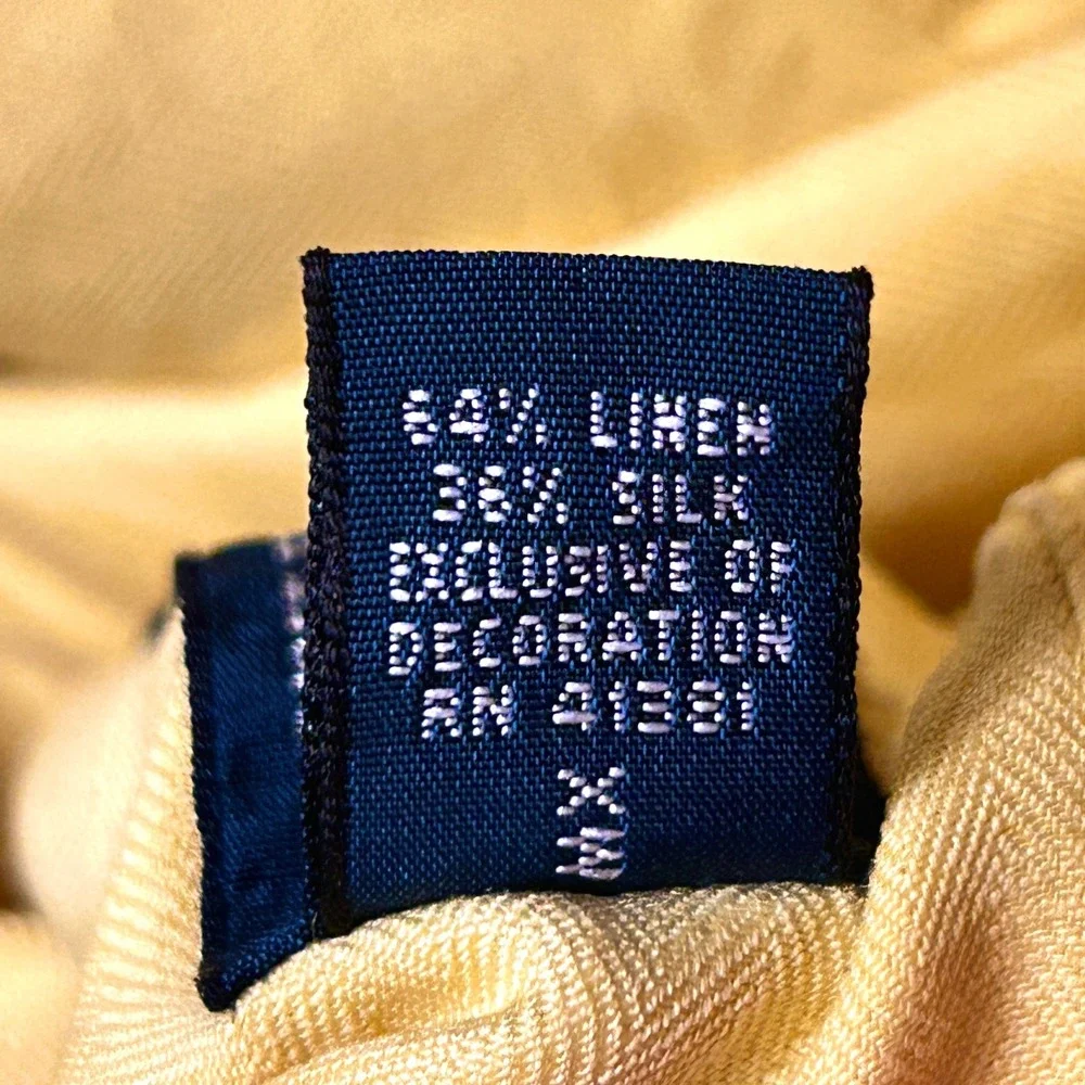 Polo Ralph Lauren Camp Shirt Mens Medium Silk Linen Herringbone Resort Yellow